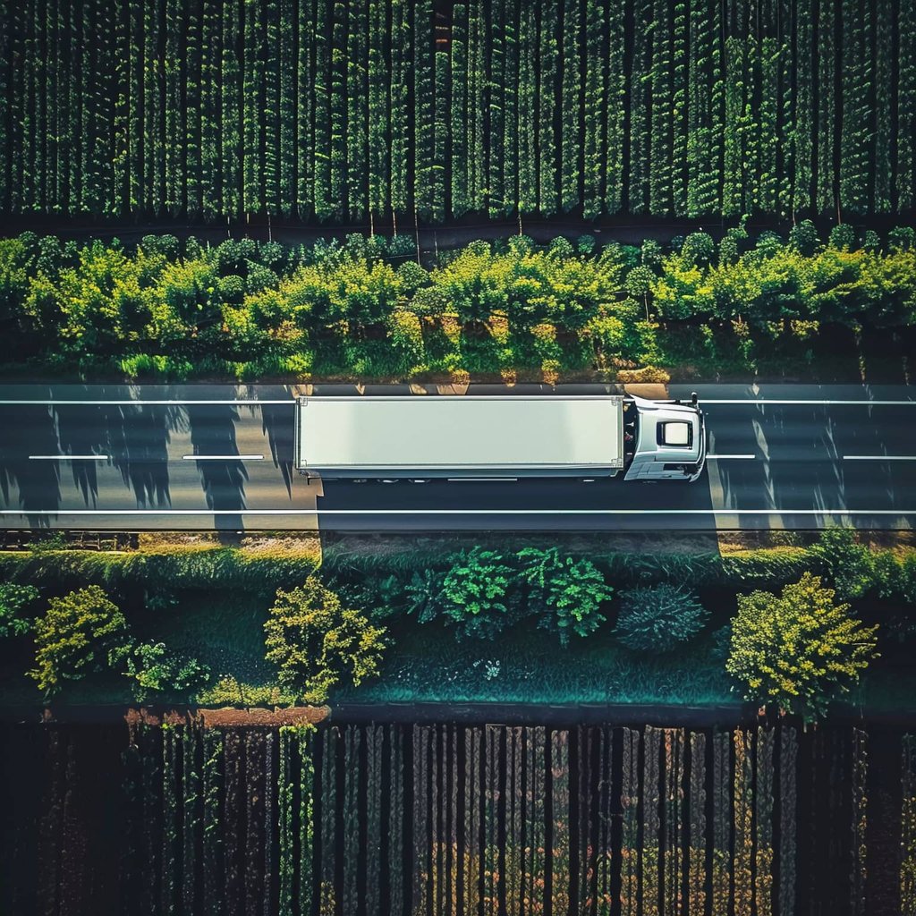 Nakladní automobil projíždějícím zeleným lesem